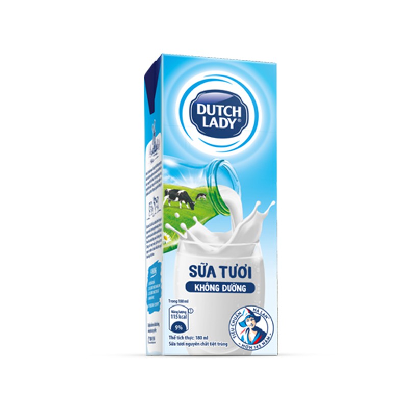 Lốc sữa tươi tiệt trùng Dutch Lady Fresh không đường 4x180ml