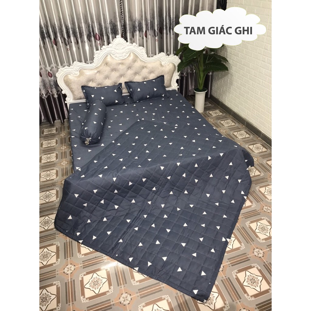 Sét Chăn hè ga gối Cotton Poly Emmidecor Mẫu Tam giác ghi