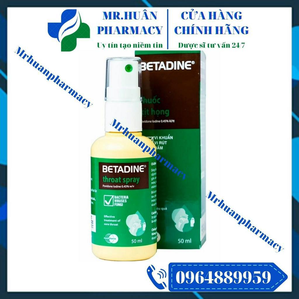 Xịt họng Betadine Throat Spray 50ml - Dùng cho viêm họng, viêm amidan, viêm miệng, viêm nướu, loét miệng, cảm cúm