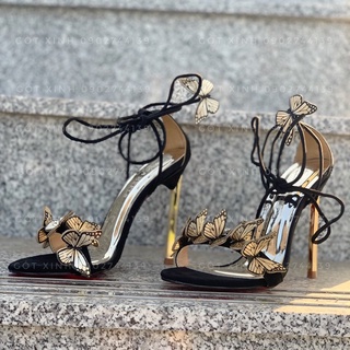 Giày cao gót sandal đính bướm cột dây sành điệu