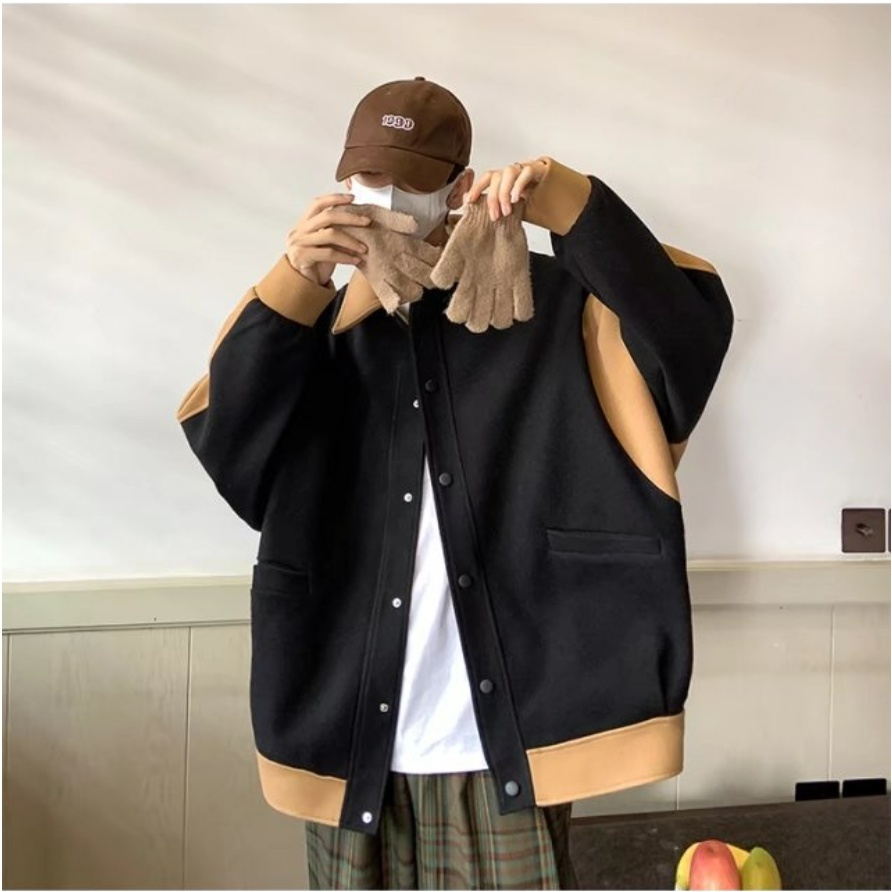 Áo khoác bóng chày dáng rộng thời trang cho nam nối tương phản áo khoác nam nam phong cách hàn quốc thời trang lỏng lẻo đơn giản áo khoác cặp đôi