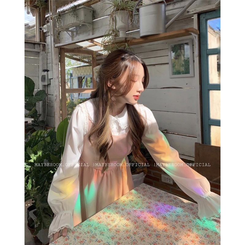 SET SƠMI CỔ SEN VIỀN REN KÈM YẾM HỒNG BABYDOLL