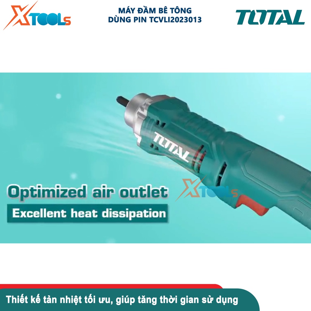Máy đầm bê tông dùng pin Lithium-ion 20V TOTAL TCVLI2023013, kích thước dây đầm Φ35x120mm tốc độ 2300v-CHÍNH HÃNG-XTOOLS
