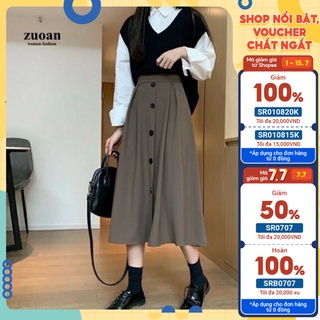 (Ảnh thật) Chân váy dáng dài 5 cúc khoá giọt lệ, Váy vitage, Chân váy xoè công sở, Hana Ng Boutique