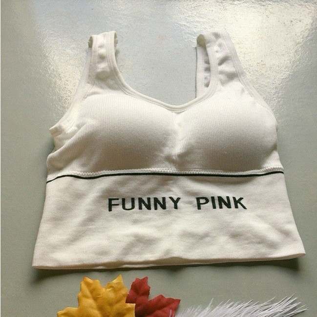Áo bra nữ tập gym, yoga năng động có chữ FUNNY PINK