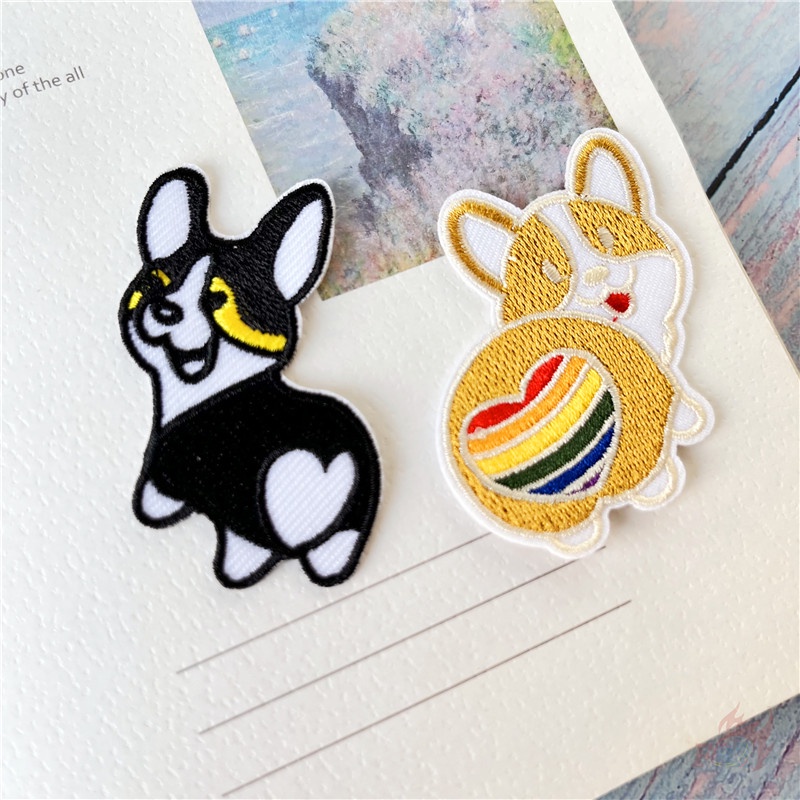 ☸ Chó Vui Nhộn - Miếng Vá Sắt Corgi &amp; Husky ☸ 1 Miếng Vá Quần Áo Hình Cầu Vồng