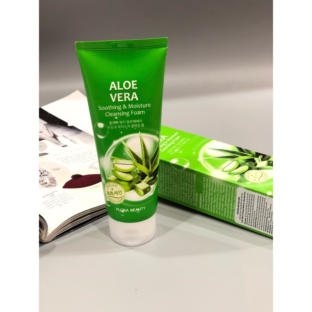 Sữa rửa mặt Nha Đam Flora Beauty Aloe Vera Soothing & Moisture Cleansing Foam