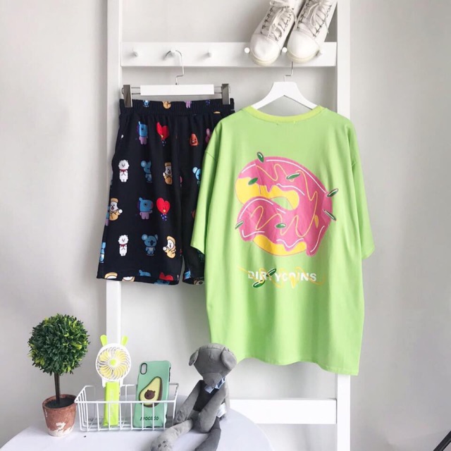 [ COMBO TIẾT KIỆM ] Set bộ áo thun Donut Dirtycoins + quần short cartoon BTS BT21 thiên thần angle unisex