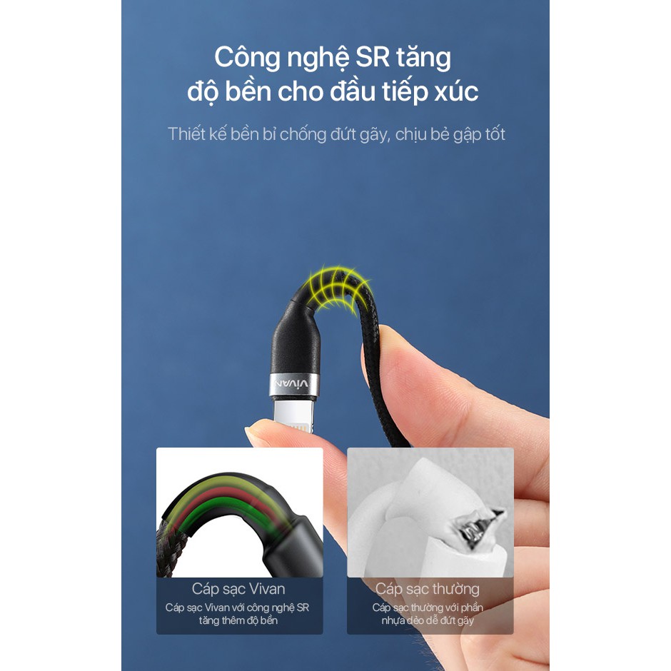 Cáp Sạc Nhanh Lightning/Type-C/Micro VIVAN Dây Dù Cho Các Dòng Android/ iOS VXC100