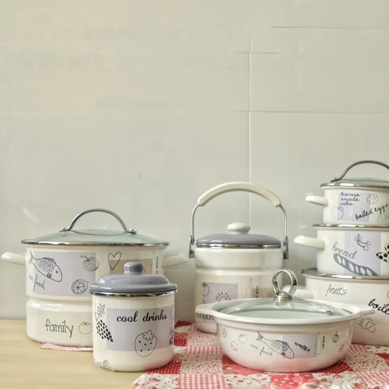 Nồi Thép Tráng Men nhập khẩu cao cấp CHEFTINA dùng được bếp từ, kích thước 16cm, 20cm, 24cm