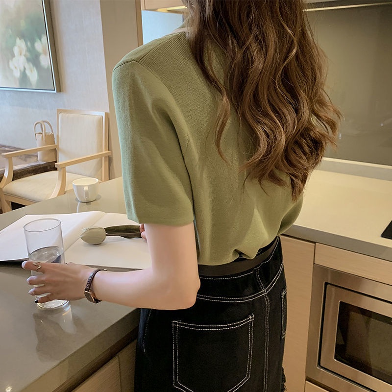 Áo Sweater Tay Ngắn Kiểu Hàn Quốc Dễ Thương 175243 Áo Thun Polo Tay Ngắn Dáng Rộng Màu Sắc Trẻ Trung Xinh Xắn Dành Cho Nữ