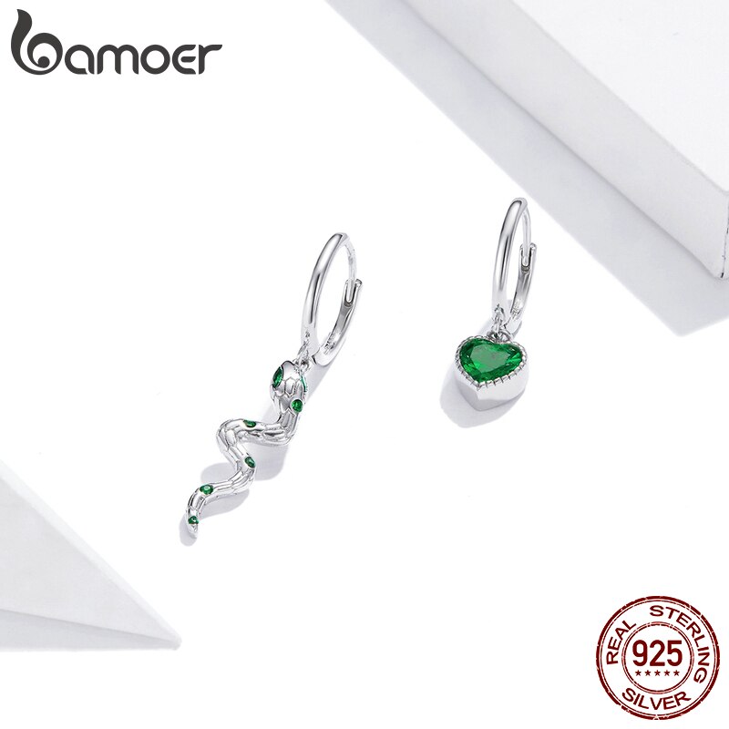 Đôi Bông Tai Bamoer SCE1006 Dành Cho Nữ Bằng Bạc 925 Đính Đá Xanh Lá CZ Kiểu Dáng Dài
