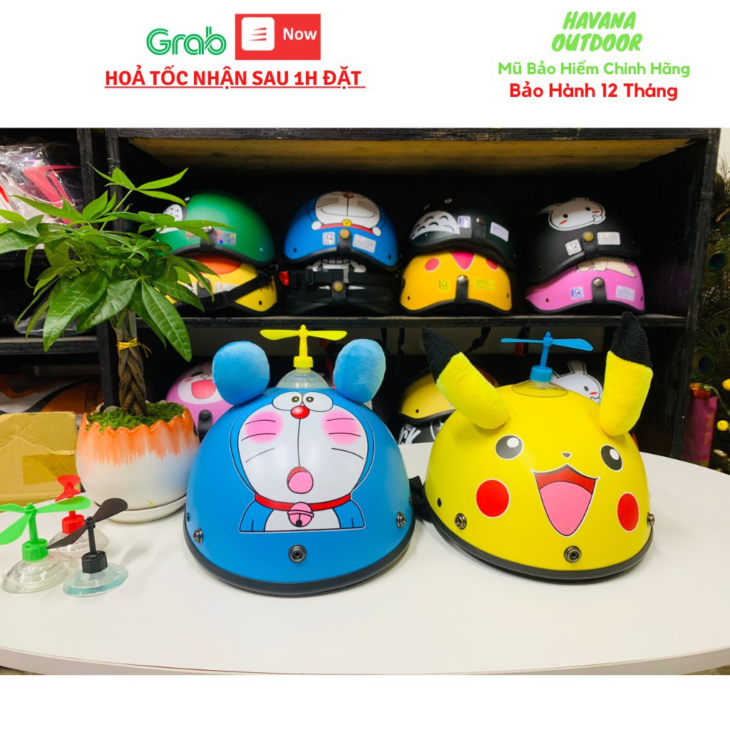 Mũ Bảo Hiểm Nửa Đầu 1/2 Pikachu Có Tai Kèm Chong Chóng +Kính Phi Công|Mũ Nhựa ABS Độ Bền Cao - BH 12 Tháng Sử Dụng