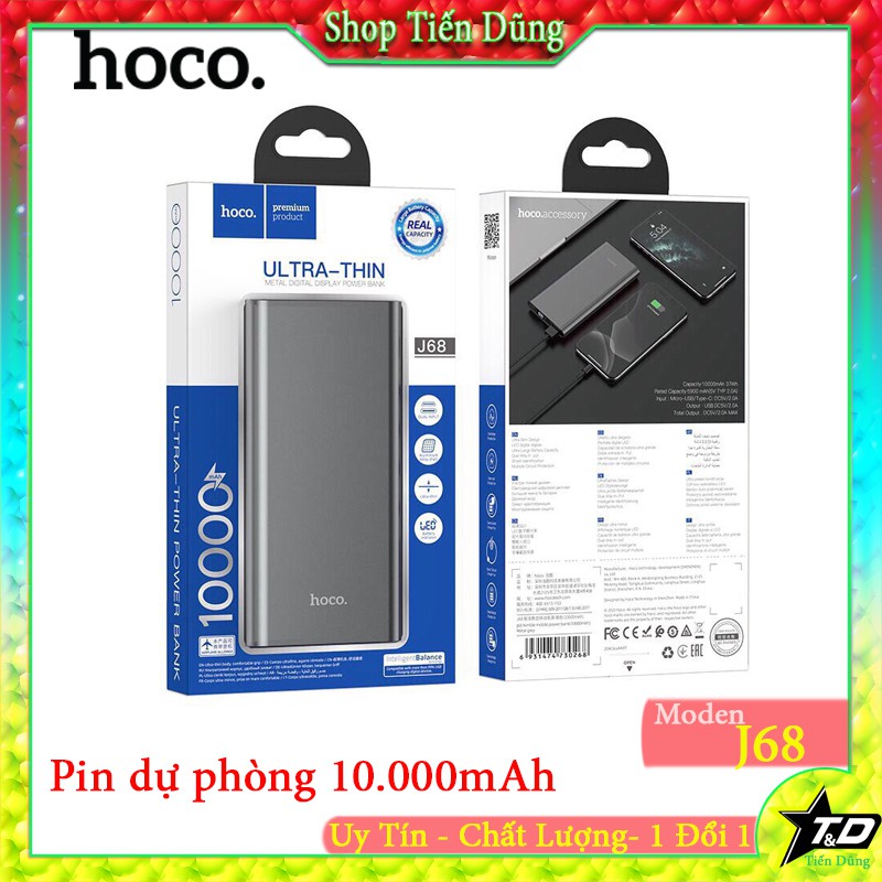 Pin sạc dự phòng Hoco J68 Resourceful 10000mAh Output 2A đèn LCD Vỏ kim loại