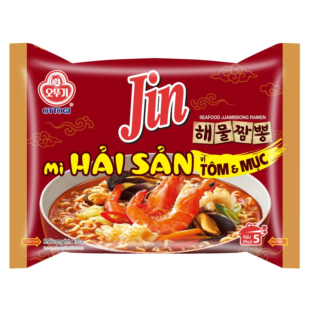 Combo 10 gói Mì Jin hải sản vị tôm mực OTTOGI (120g/gói)