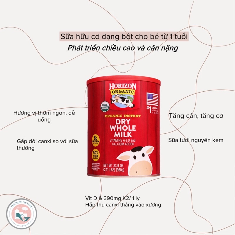SỮA BỘT HORIZON ORGANIC DRY WHOLE MILK