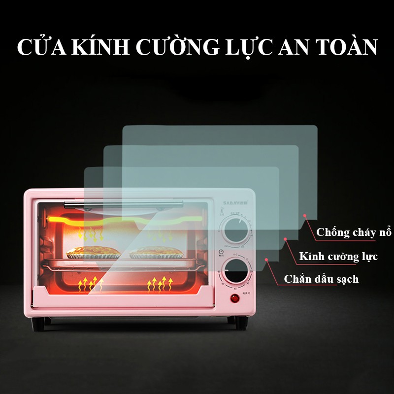 Lò Nướng Mini Chính Hãng XIAOBAWANG Dung Tích 12L- Lò Nướng Bánh Gia Đình-Màu Hồng-Bảo hành 12 tháng