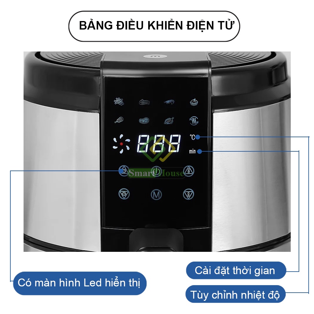 Nồi Chiên Không Dầu Điện Tử Mishio MK221 - 5L, Công Nghệ Rapid Air, Lòng Nồi Chống Dính Cao Cấp