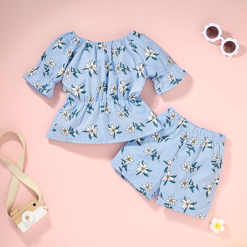 Combo bộ đồ bé gái 1-5 tuổi tay áo croptop quần đùi set mùa hè thời trang cho bé trẻ em
