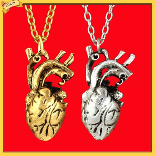 ATH_Men Retro 3D Anatomical Human Hollow Heart Pendant Necklace Punk Chain