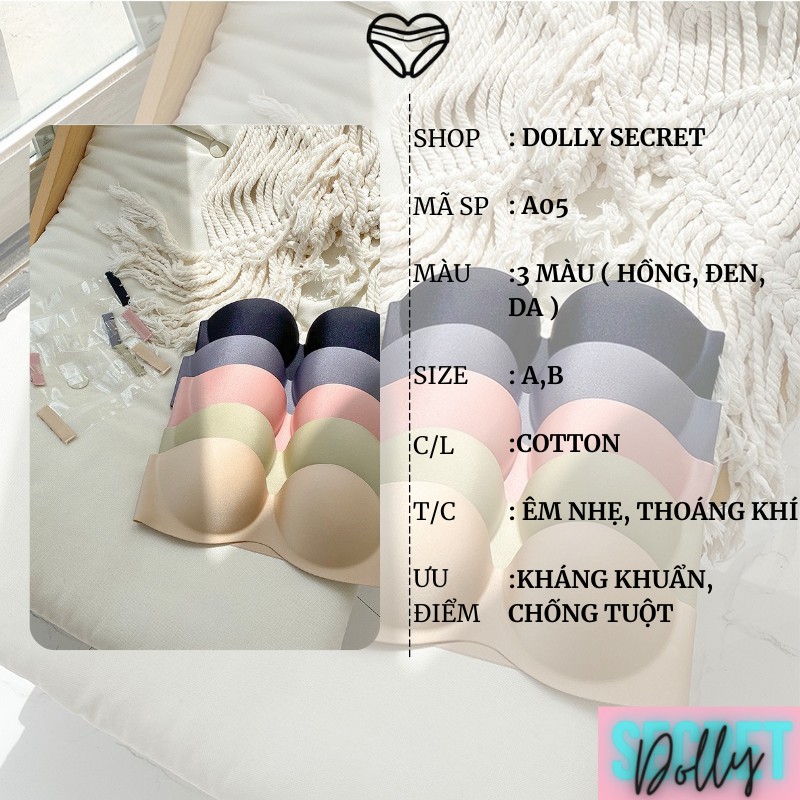 Áo ngực không dây chống tuột mút su đúc dày áo lót nâng ngực tặng kèm đai trong DOLLY SECRET A05