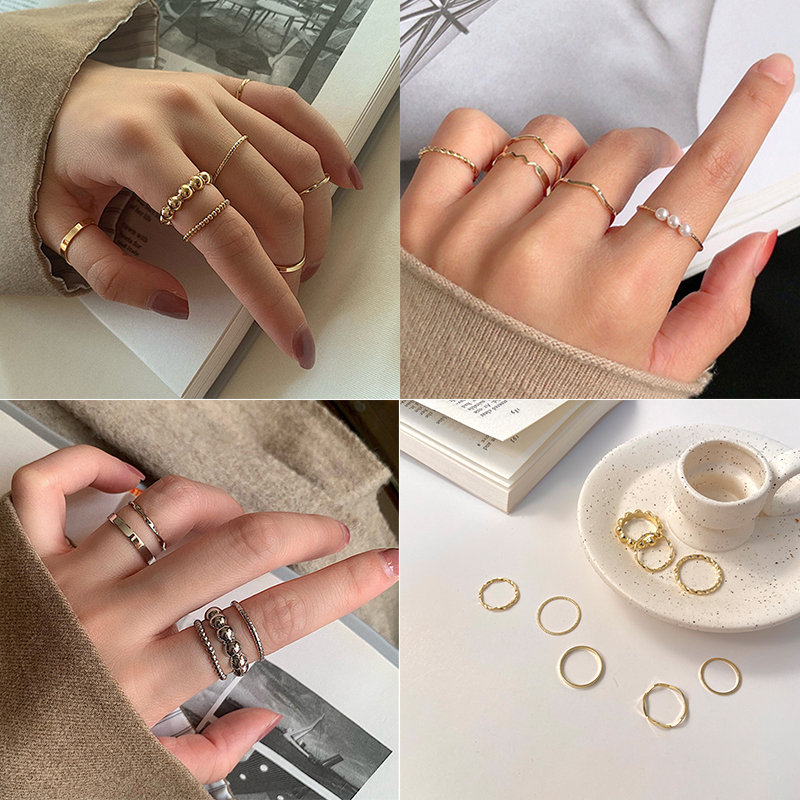 Bộ nhẫn đeo tay bằng kim loại phong cách Hàn Quốc dành cho nữ