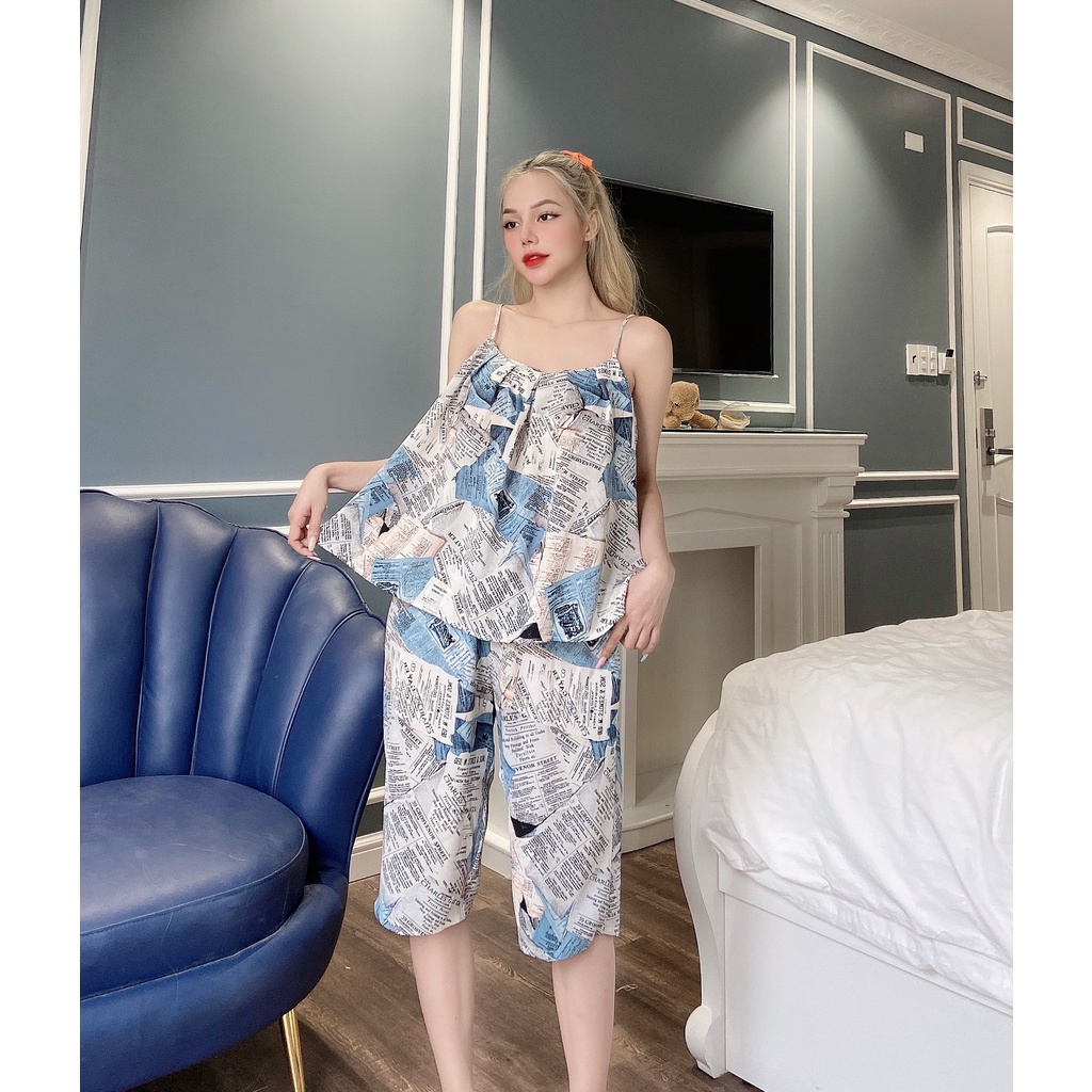 Đồ Bộ Mặc Nhà VAYO, Bộ Lửng Đồ Mặc Nhà Áo Hai Dây Xếp Ly Ngực Đẹp Vải Lụa Mát Thời Trang Nữ Có Túi Dưới 65kg | BigBuy360 - bigbuy360.vn