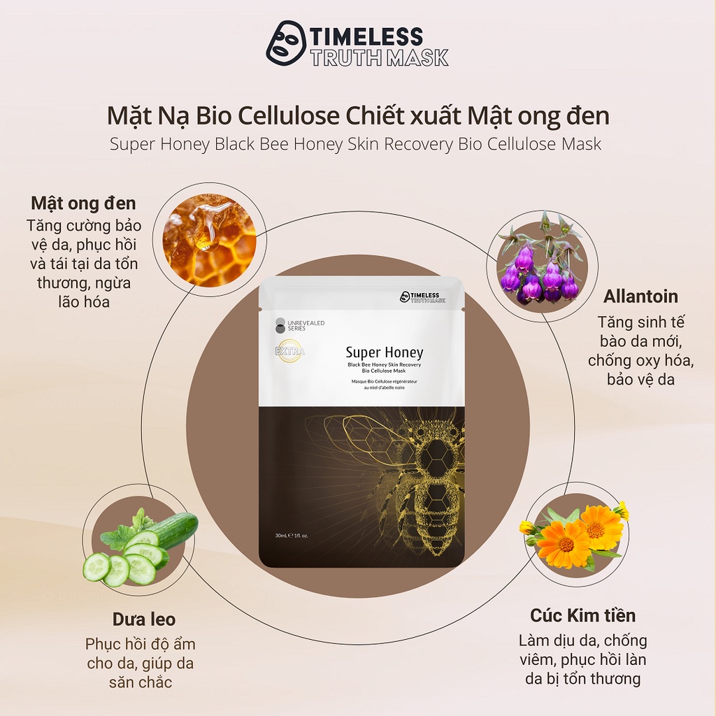 Mặt nạ Bio Chiết Xuất Mật Ong Đen, Phục Hồi Da Săn Chắc, Tăng Cường Collagen TIMELESS TRUTH MASK Black Bee (30ml/miếng)