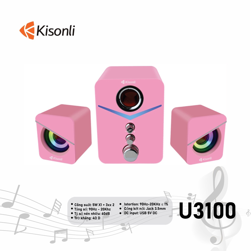 Loa 2.1 Kisonli U-3100 Pink LED