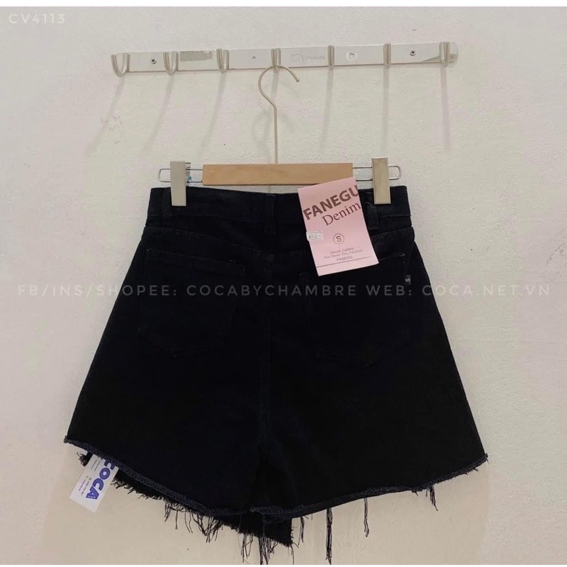 Chân váy bò đen rách cạp lệch 5 khuy