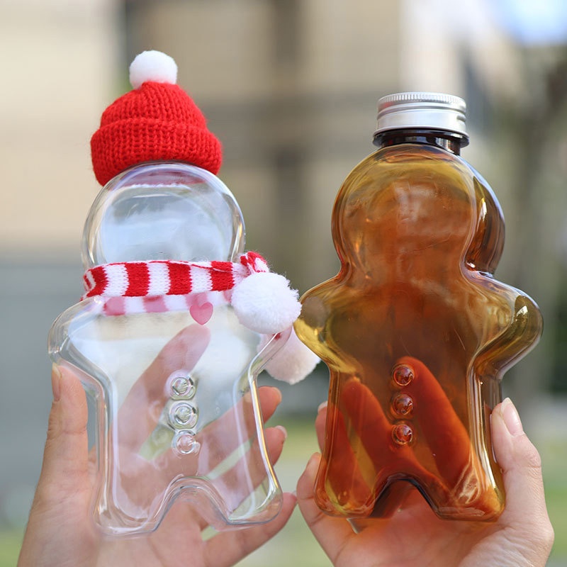500ml giáng sinh bánh gừng người đàn ông trà sữa chai búp bê uống nước trái cây dày niêm phong chai nhựa thương mại trong suốt