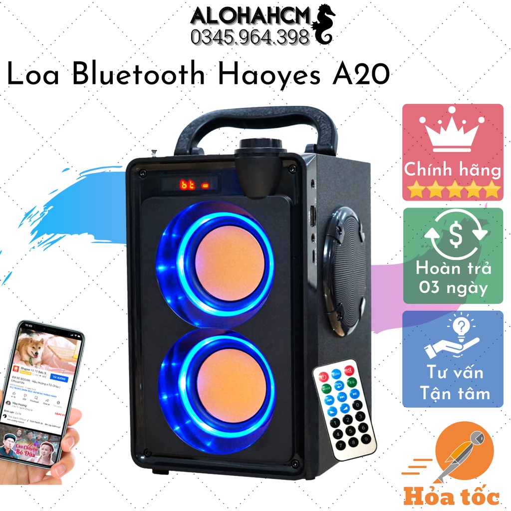 Loa Bluetooth Karaoke Công Suất Lớn RS A20 Haoyes Cao Cấp, Tận Hưởng Âm Thanh 3D Cực Đỉnh Và Sống Động, Bảo Hành Uy Tín