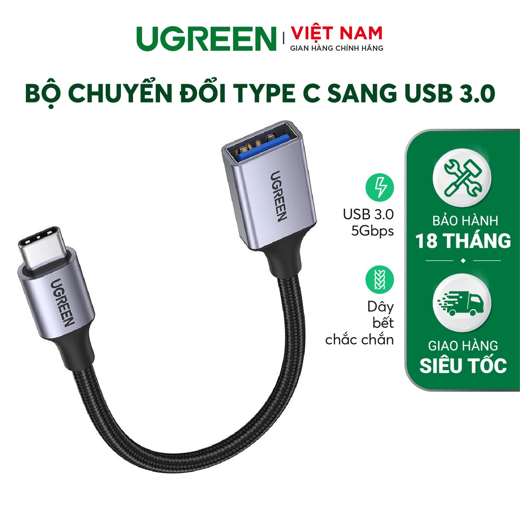 Bộ chuyển đổi USB type C sang USB 3.0 hỗ trợ OTG UGREEN 70889 - Hàng phân phối chính hãng - Bảo hành 18 tháng