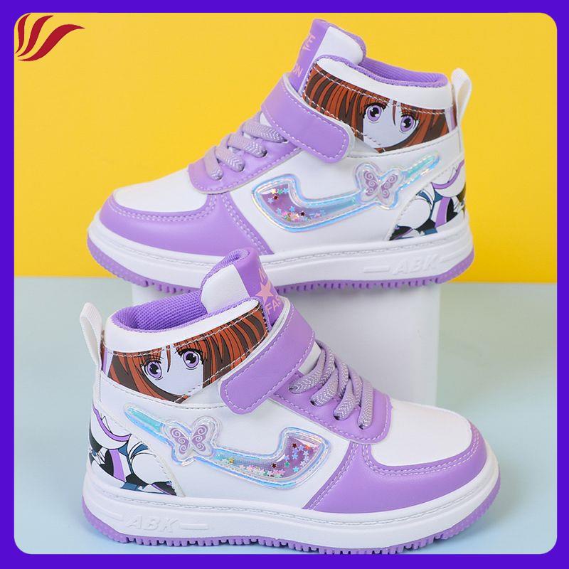 Giày Sneaker Da Cổ Cao Màu Tím Thời Trang Xuân Thu 2022 Cho Bé Gái