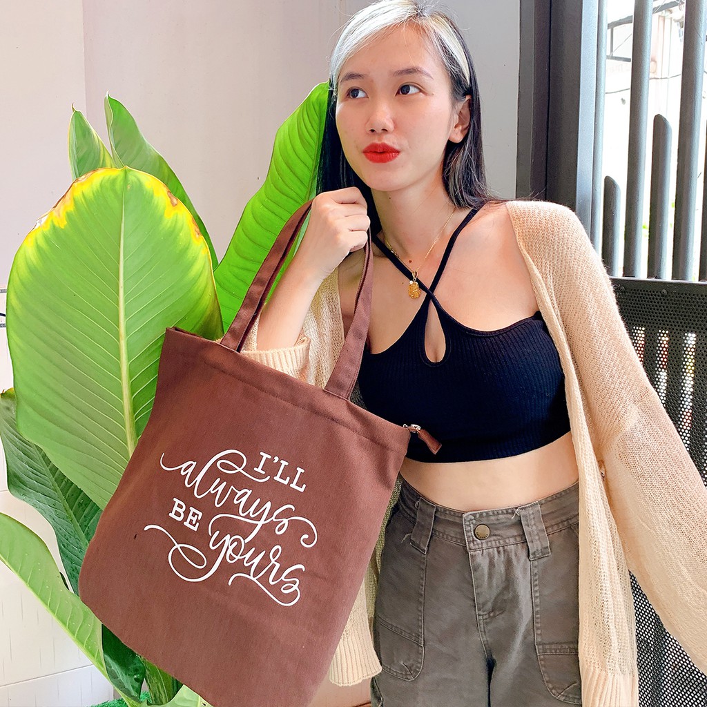 Túi Vải Canvas Tote Cỡ Lớn In Họa Tiết Phối Khóa Kéo Cá Tính Trẻ Trung