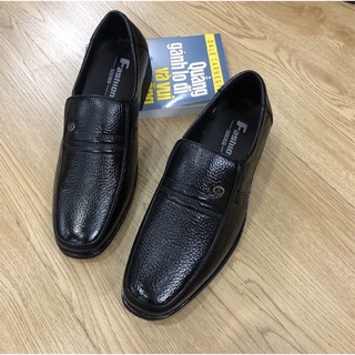 Giày Lười Nam - Trung Tuổi Da Bò Đen Cao Cấp - Đế Cao Su Khâu Chắc Chắn - Bảo Hành 12 Tháng