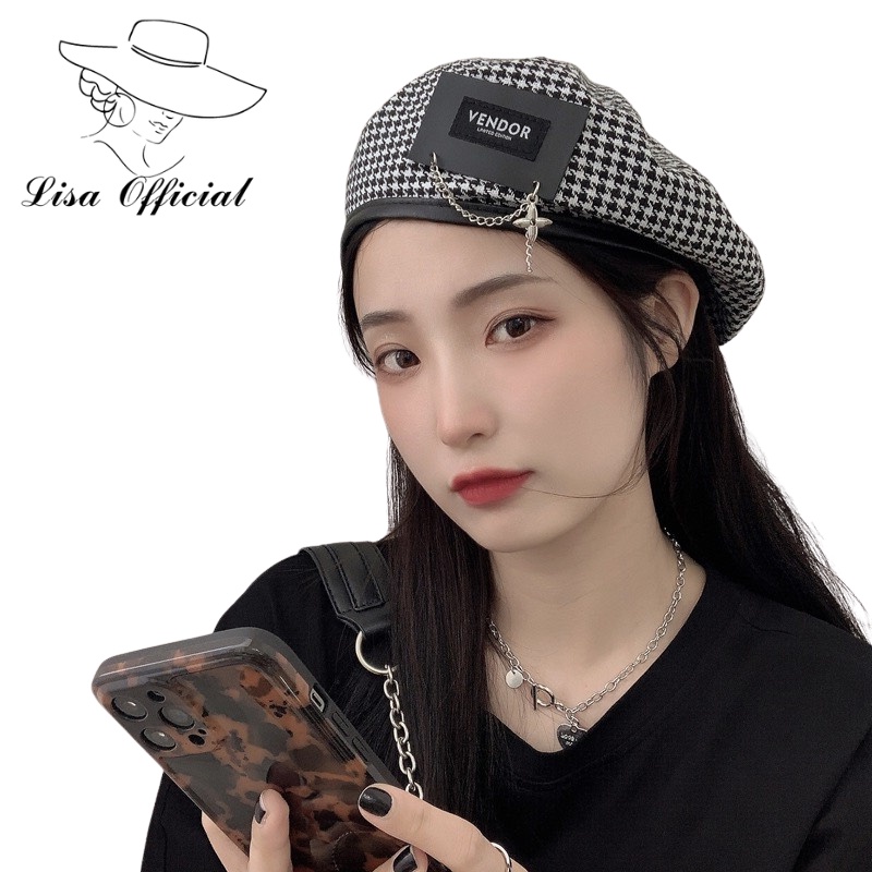 Mũ Beret  Lisa Official  Nón Beret in họa sĩ phối dây xích kim loại phong cách Pháp cho nữ - SV-3