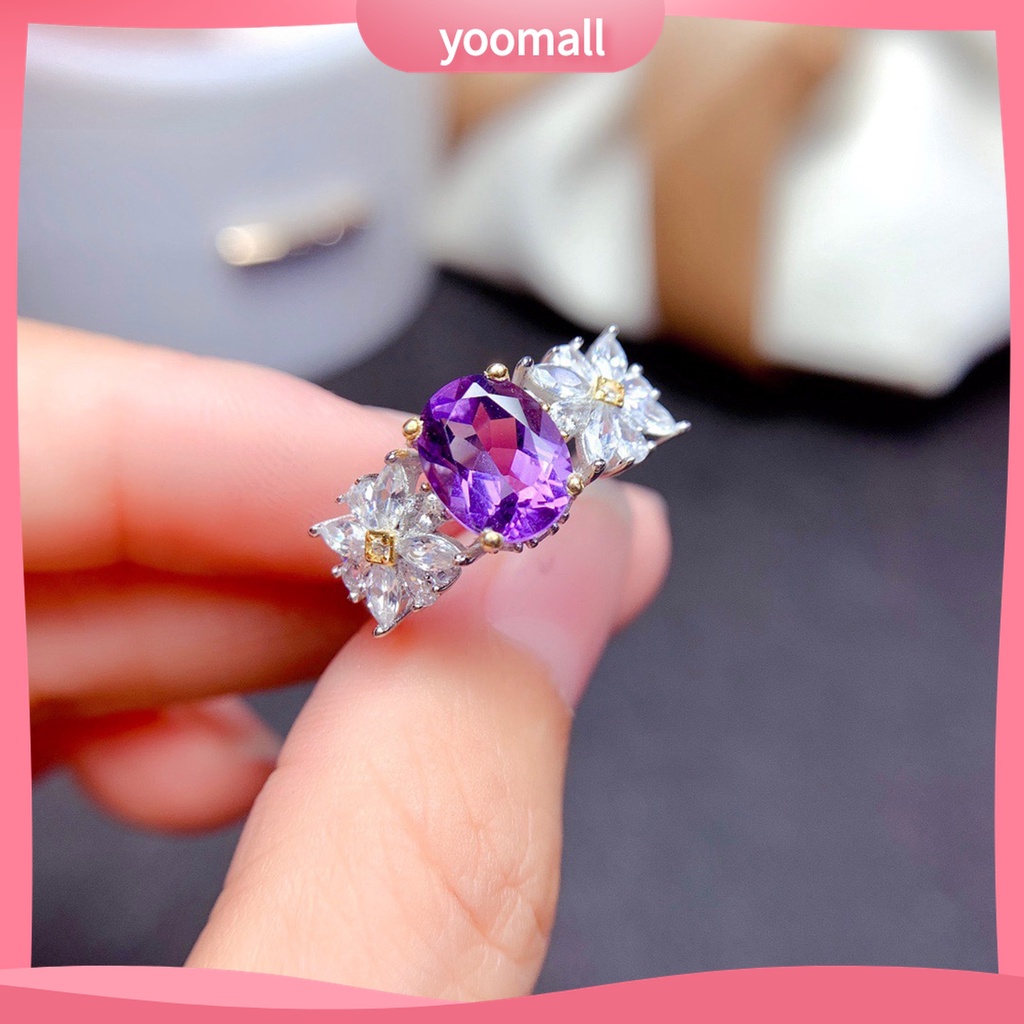 Yomall♡ Nhẫn Hở Đính Đá Thạch Anh Tím Nhân Tạo Tinh Tế Có Thể Điều Chỉnh Cho Nữ