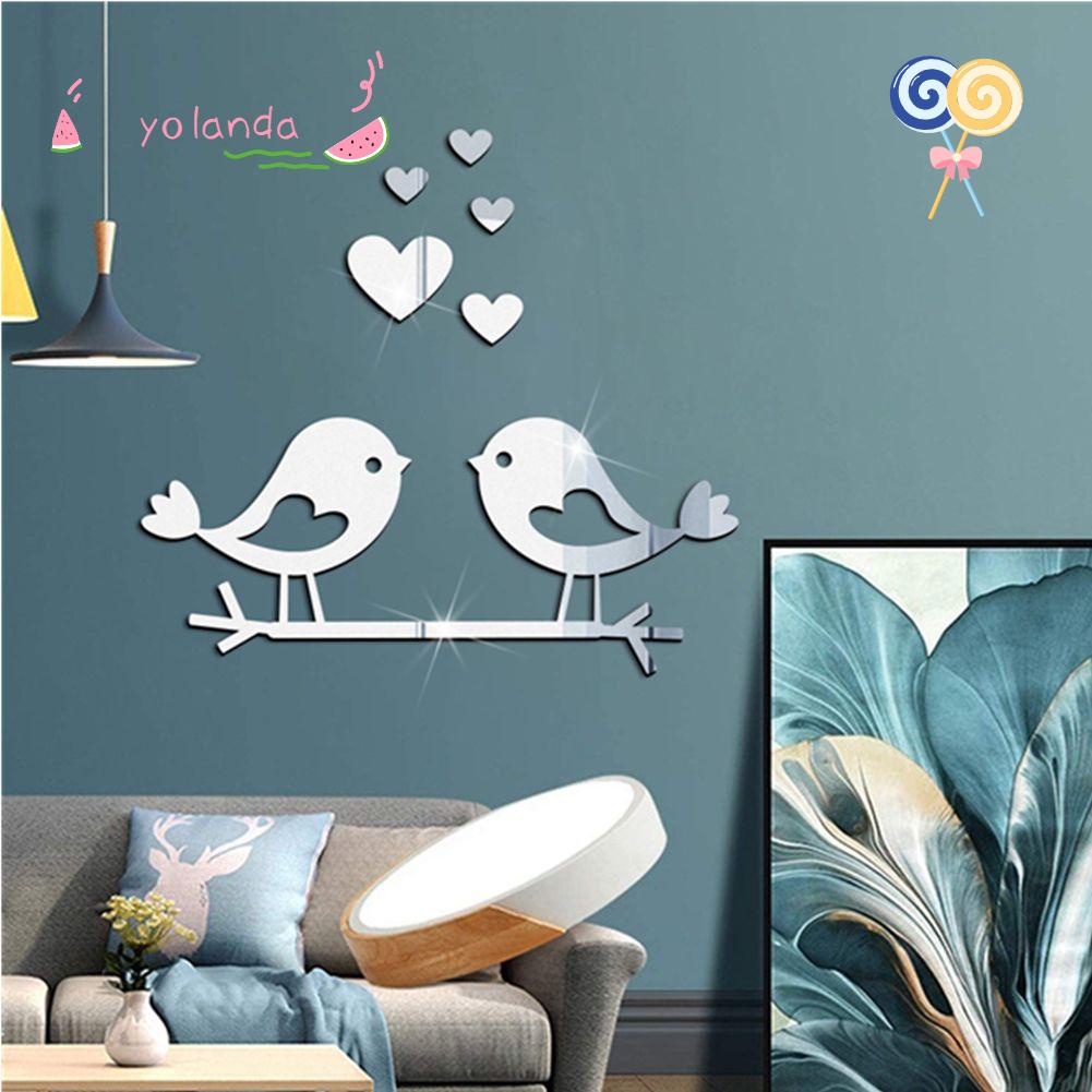 Miếng Dán Tường Tráng Gương Hình Chú Chim Và Nhánh Cây Mini Trang Trí Phòng Khách / Phòng Ngủ / Nhà Tắm DIY