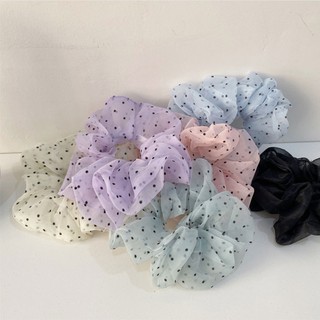 Dây Buộc Tóc Scrunchies Lưới Chấm Bi Xinh Xắn Phong Cách Hàn Quốc