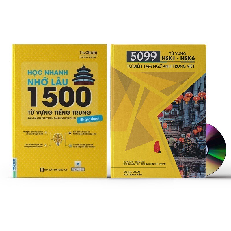 Sách - Combo: Học nhanh nhớ lâu 1500 từ vựng tiếng Trung thông dụng + 5099 từ vựng HSK1 – HSK6 + DVD
