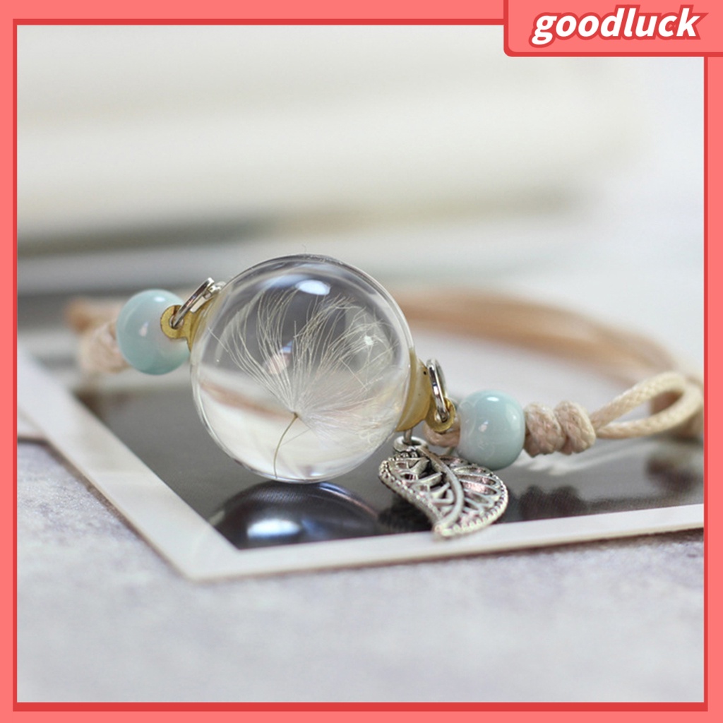 Vòng tay mặt quả cầu thuỷ tinh ướp hoa bồ công anh