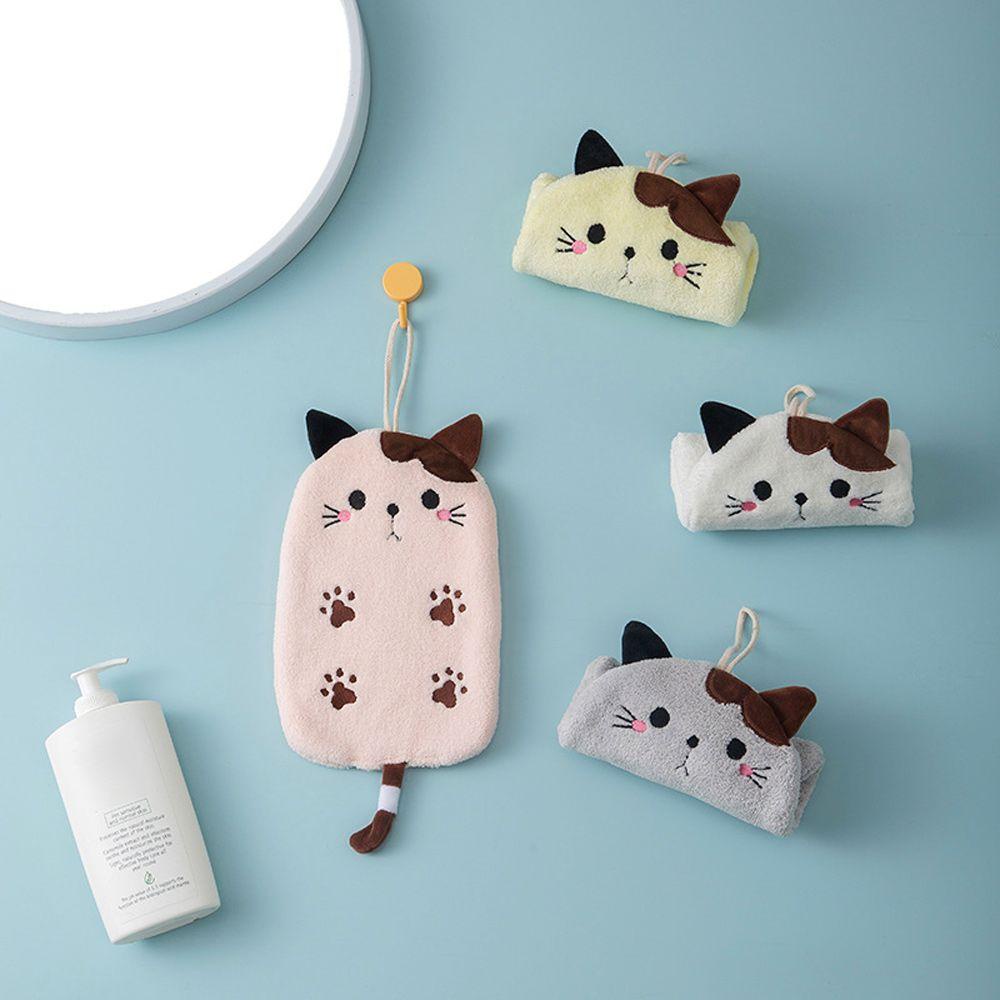 Khăn Lau Tay Vải Nhung San Hô Thêu Họa Tiết Dễ Thương Treo Tường Tiện Dụng Cho Nhà Tắm