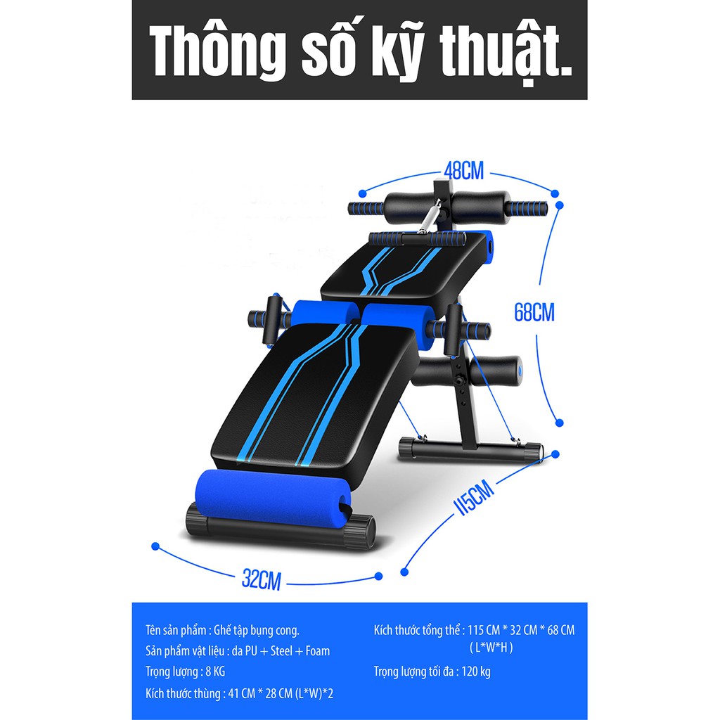 BG Ghế tập bụng cong muse màu có chốt gập 118 Blue