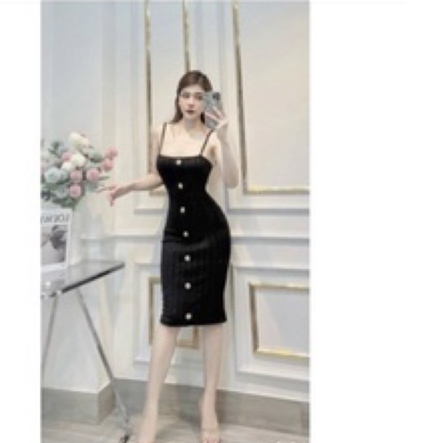 Đầm hai dây body thun gân len nút ☘️☘️☘️☘️LY alohashop91