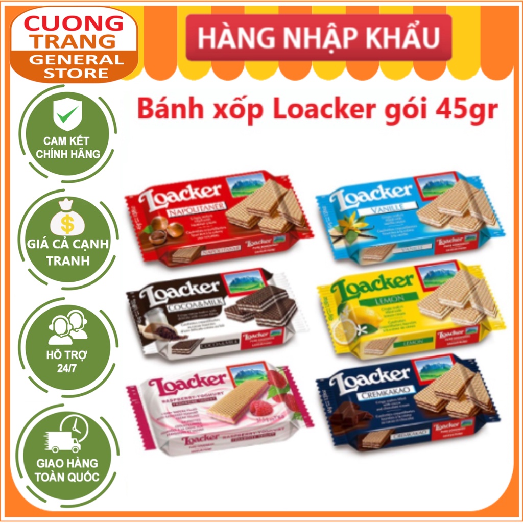 Bánh xốp Loacker các vị Classic Vani, Creamkakao, Napolitaner, Mill, Matcha, Dâu gói 45g