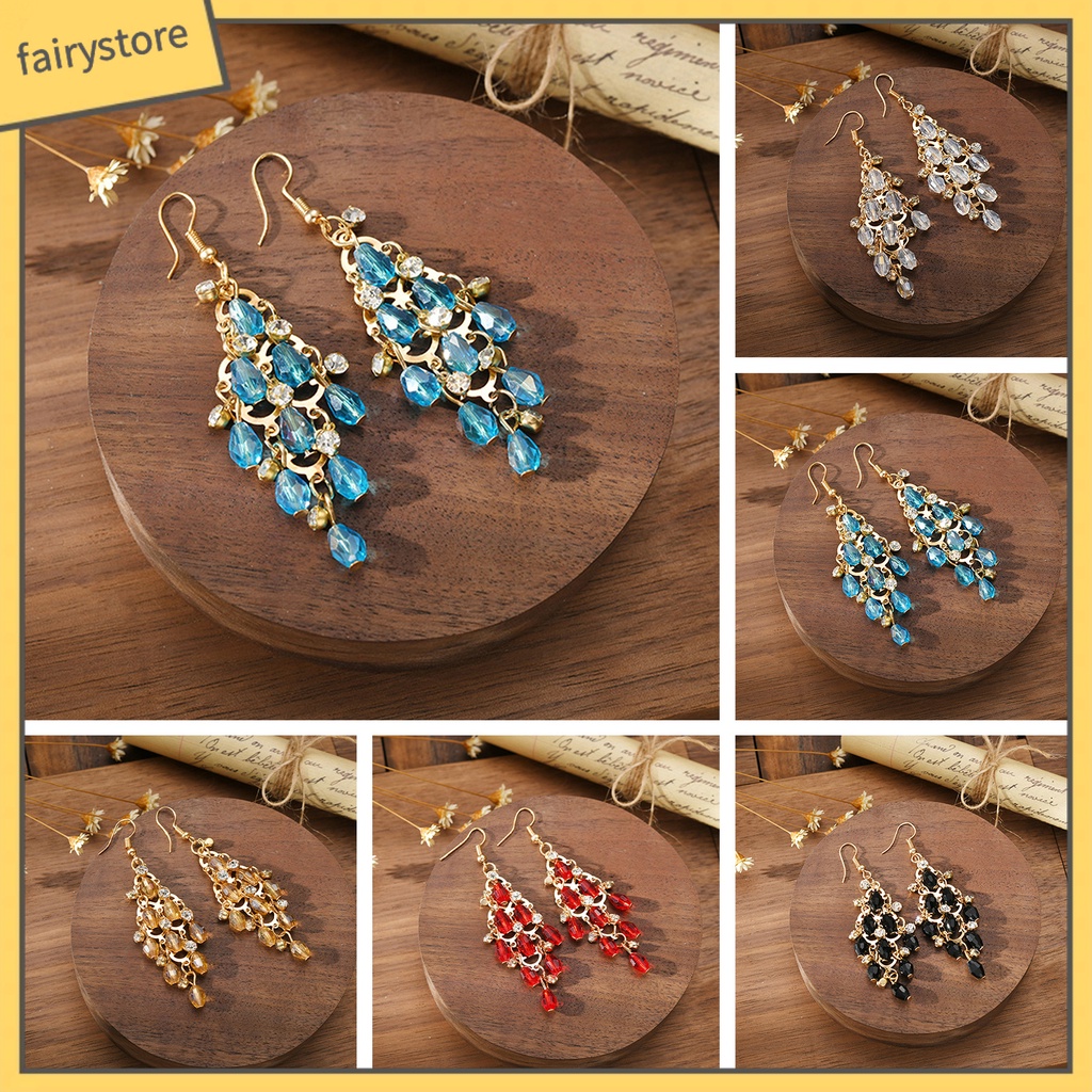 1 Đôi Bông Tai Nhiều Lớp Hình Thoi Đính Pha Lê Thời Trang