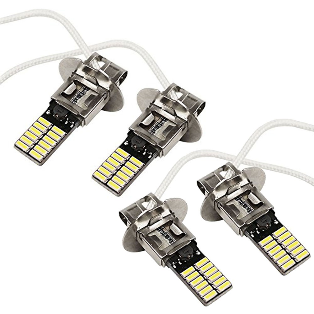 2 đèn LED 12V H3 ánh sáng trắng 6500K 24-SMD 4014 dùng làm đèn xe ô tô