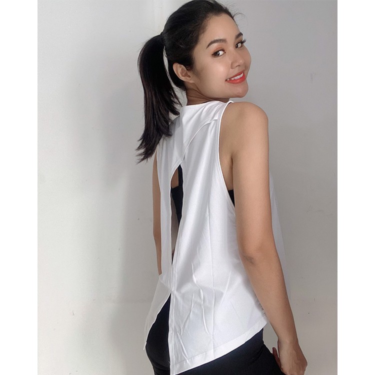 Áo tanktop nữ tập Gym - Yoga phối lưới lưng TANKGLITTER