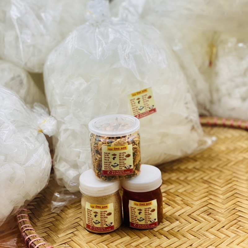 Combo Bánh Tráng Cắt Loại A(200g) + Sa Tế, Muối Tôm, Muối Tôm Hành Phi